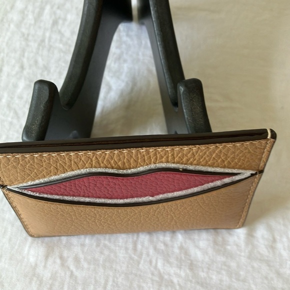 Coach: Tan Slim Credit Card Holder with Pink Lips- Wallet - Picture 8 of 16